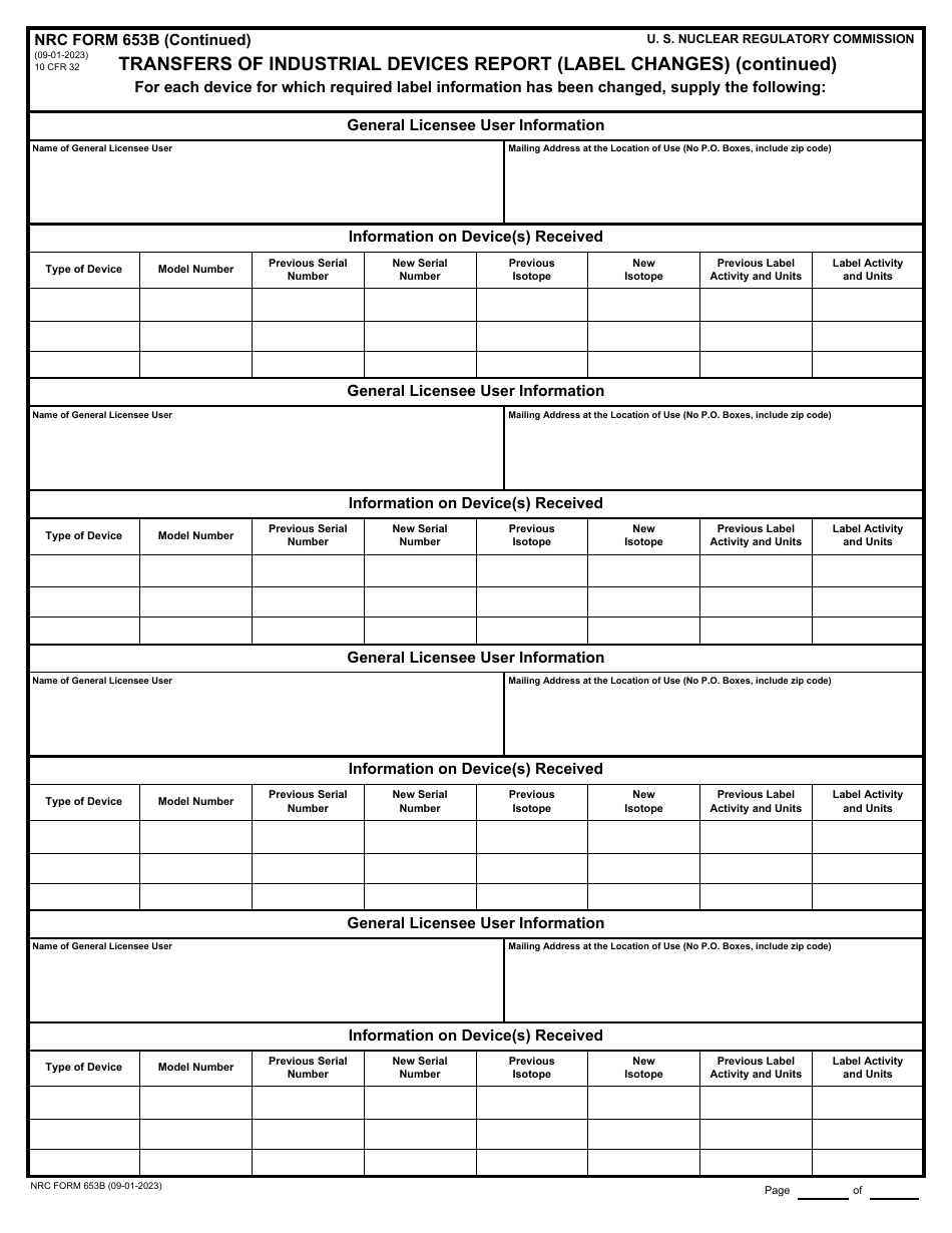 NRC Form 653 Transfers of Industrial Devices Report (To General Licensees), Page 7