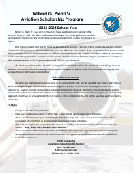 Document preview: Willard G. Plentl Sr. Aviation Scholarship Program Application - Virginia, 2024