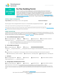 Document preview: Form DS-6005 No-Plan Building Permit - City of San Diego, California