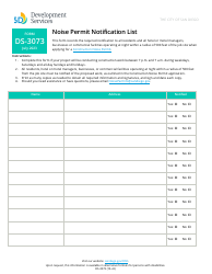 Document preview: Form DS-3073 Noise Permit Notification List - City of San Diego, California