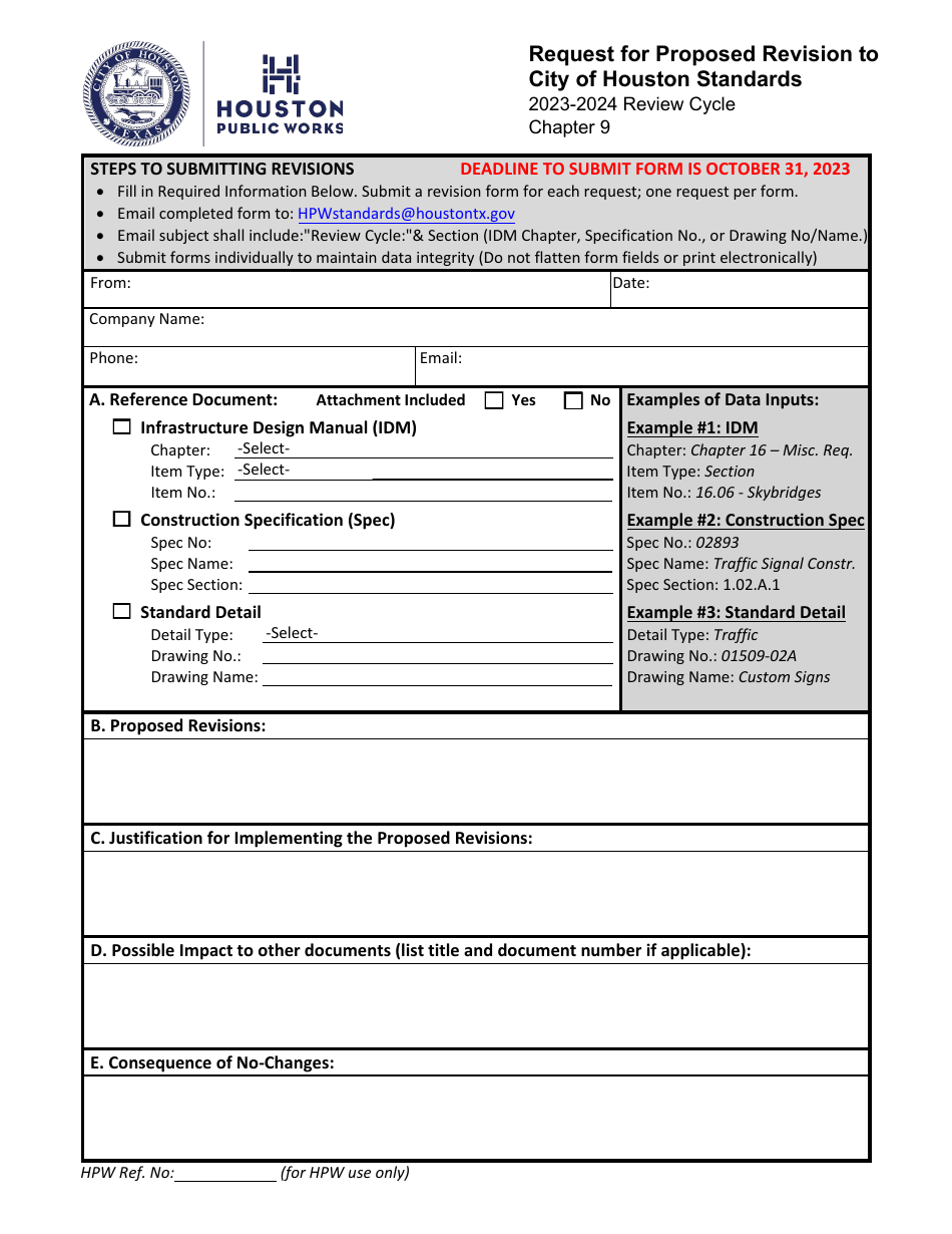 2024 City Of Houston Texas Request For Proposed Revision To City Of Houston Standards Fill 1096