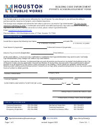 Document preview: Form SA-1 Ipermits Acknowledgement Form for Sign Administration - City of Houston, Texas