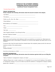 Landlord/Tenant Complaint Form - Maryland