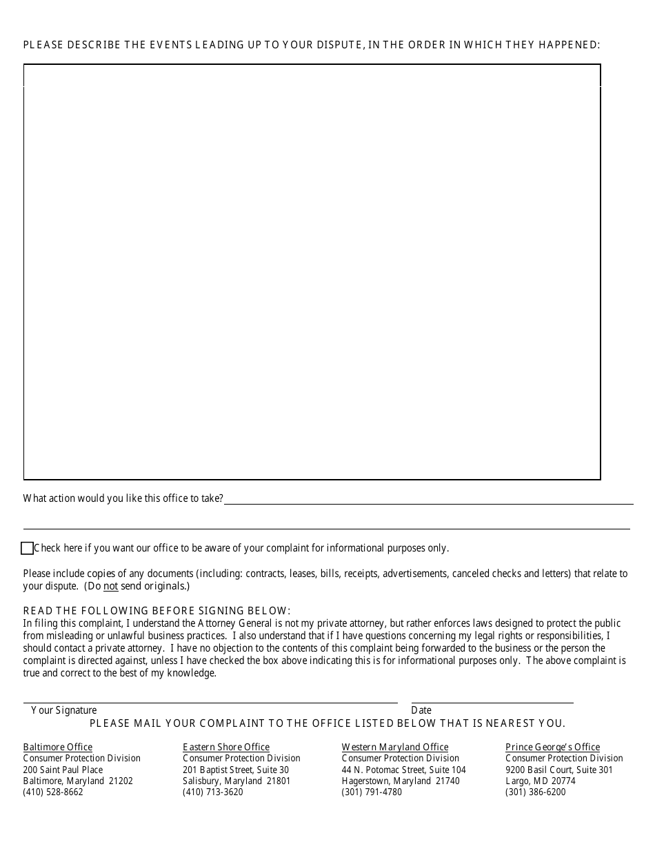 Mediation Unit - Complaint Form - Maryland, Page 2
