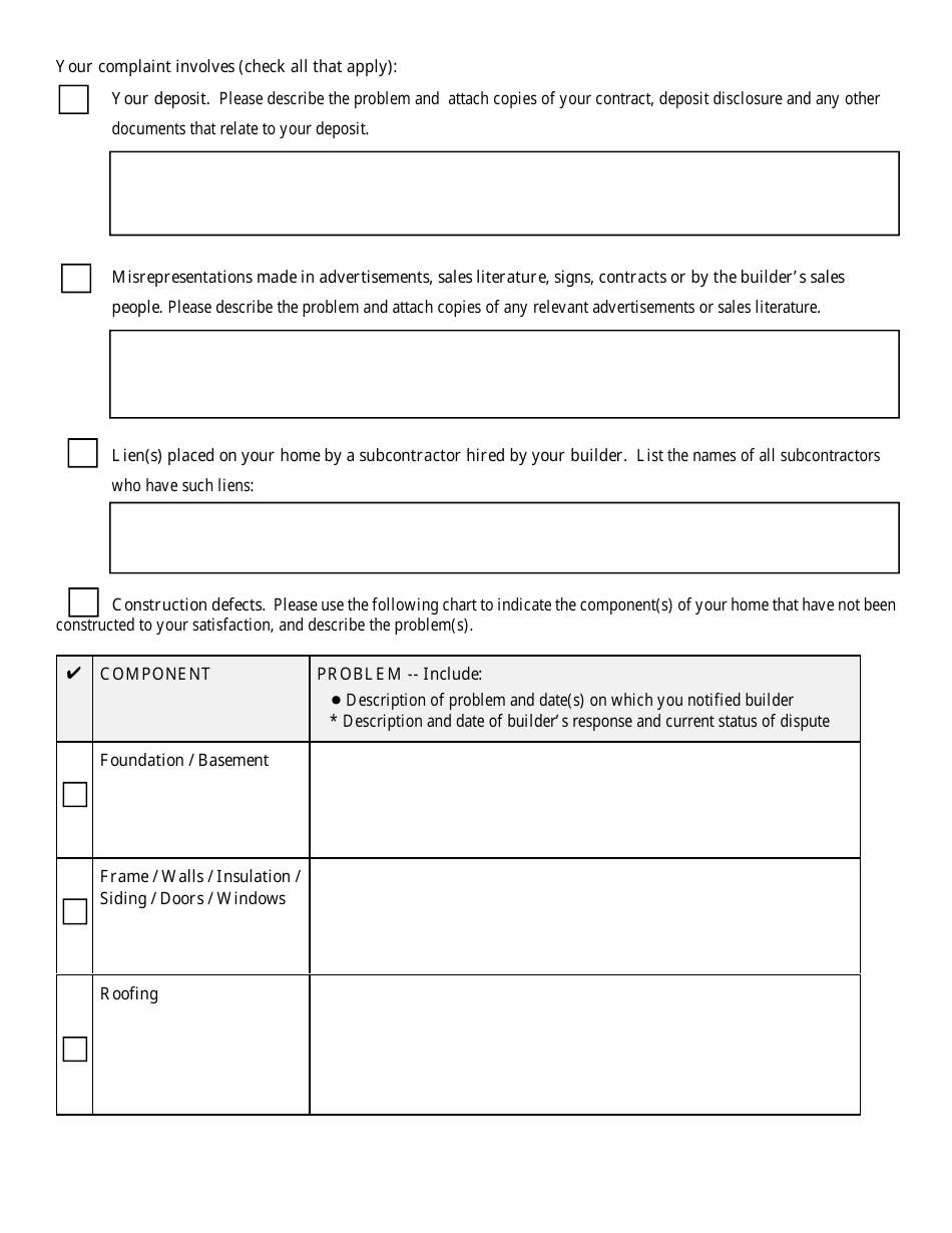 New Home Complaint and Guaranty Fund Claim Submission Form - Maryland, Page 3