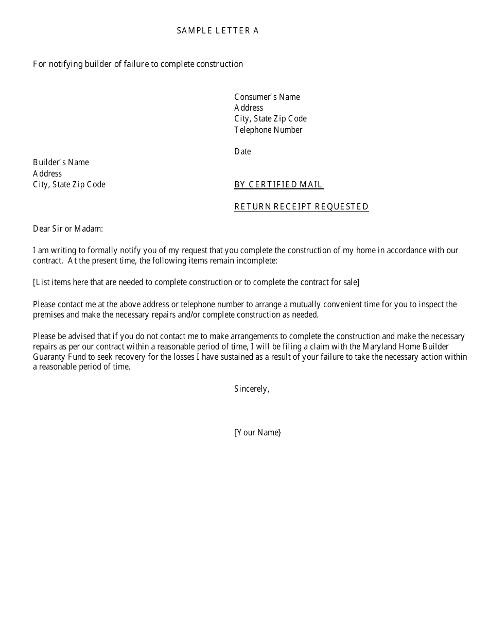 New Home Complaint and Guaranty Fund Claim Submission Form - Maryland, Page 6