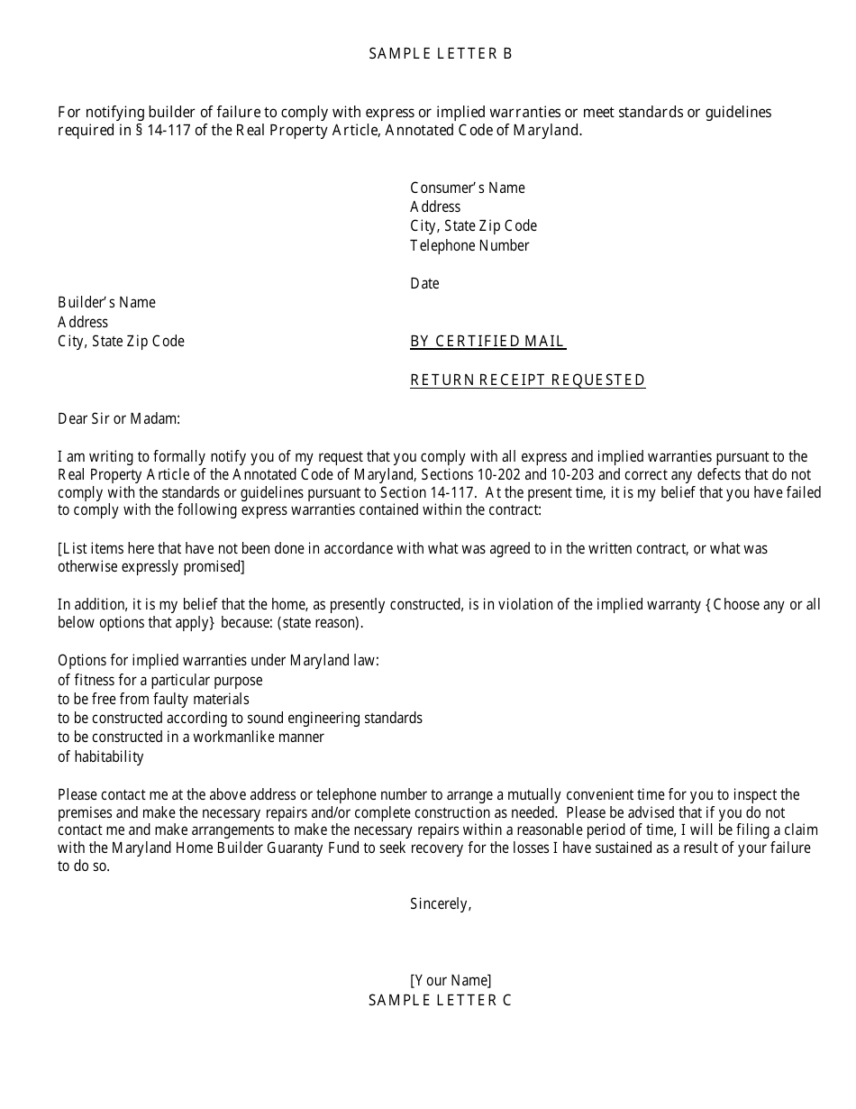 New Home Complaint and Guaranty Fund Claim Submission Form - Maryland, Page 7