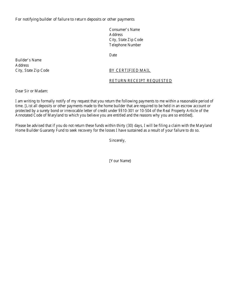 New Home Complaint and Guaranty Fund Claim Submission Form - Maryland, Page 8