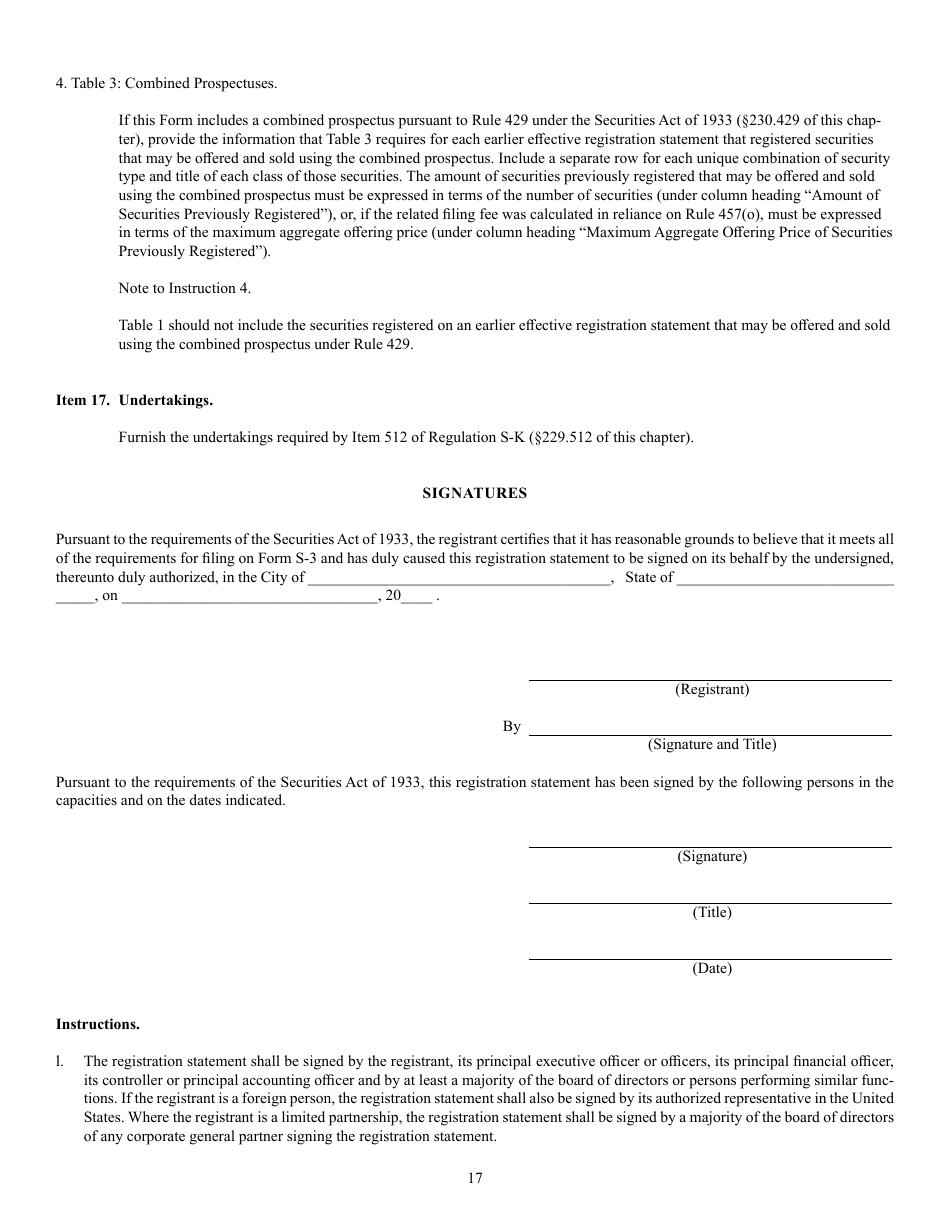 Form S-3 (SEC Form 1379) Registration Statement Under the Securities Act of 1933, Page 17