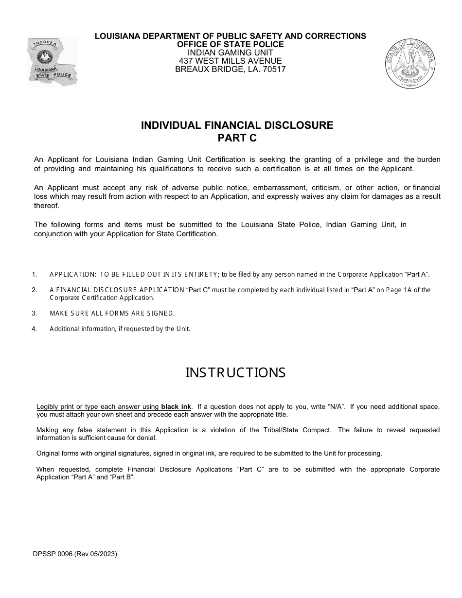 Form DPSSP0096 Part C Corporate Certification Application - Financial Disclosure - Louisiana, Page 3