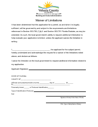 Document preview: Waiver of Limitations - Volusia County, Florida