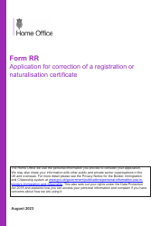 Document preview: Form RR Application for Correction of a Registration or Naturalisation Certificate - United Kingdom