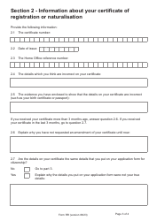 Form RR Application for Correction of a Registration or Naturalisation Certificate - United Kingdom, Page 3