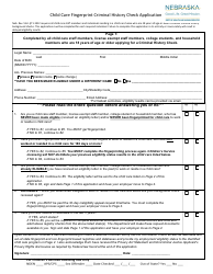 Child Care Fingerprint Criminal History Check Application - Nebraska