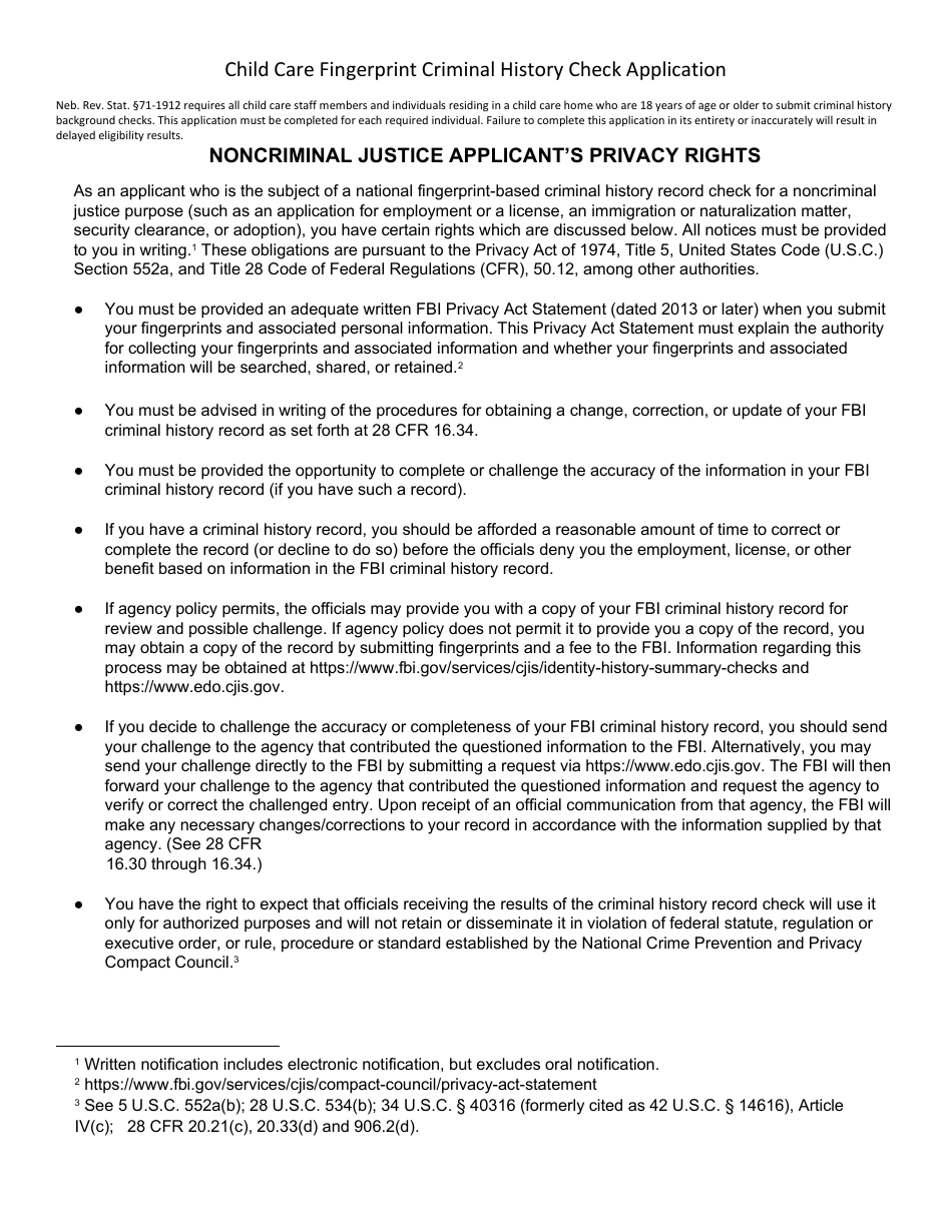 Child Care Fingerprint Criminal History Check Application - Nebraska, Page 4