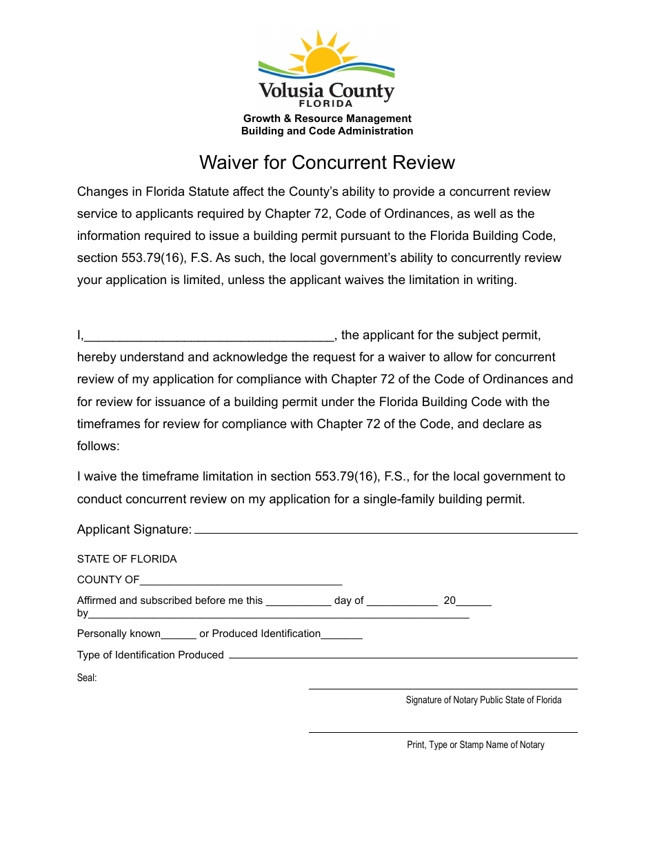 Waiver for Concurrent Review - Volusia County, Florida, Page 1