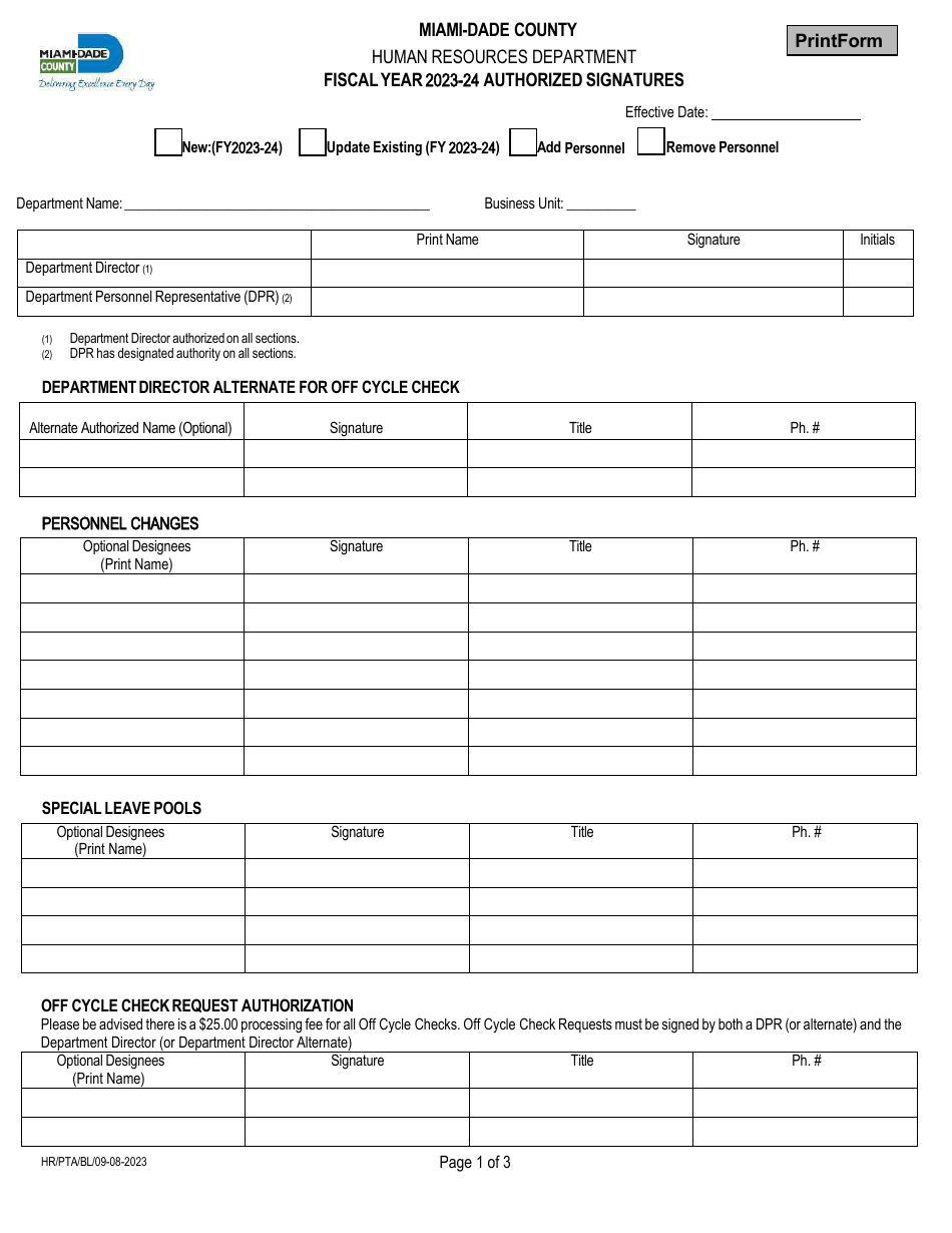 2024 Miami-Dade County, Florida Authorized Signatures - Fill Out, Sign ...