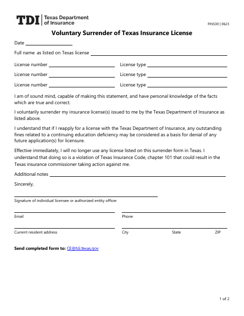 Form FIN530  Printable Pdf