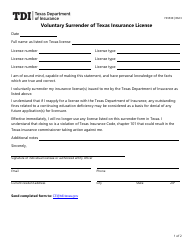 Form FIN530 Voluntary Surrender of Texas Insurance License - Texas