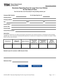 Document preview: Form LHL563 Rescission Reporting Form for Long-Term Care Policies for the State of Texas - Texas