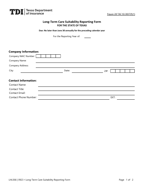 Form LHL566 Long-Term Care Suitability Reporting Form - Texas
