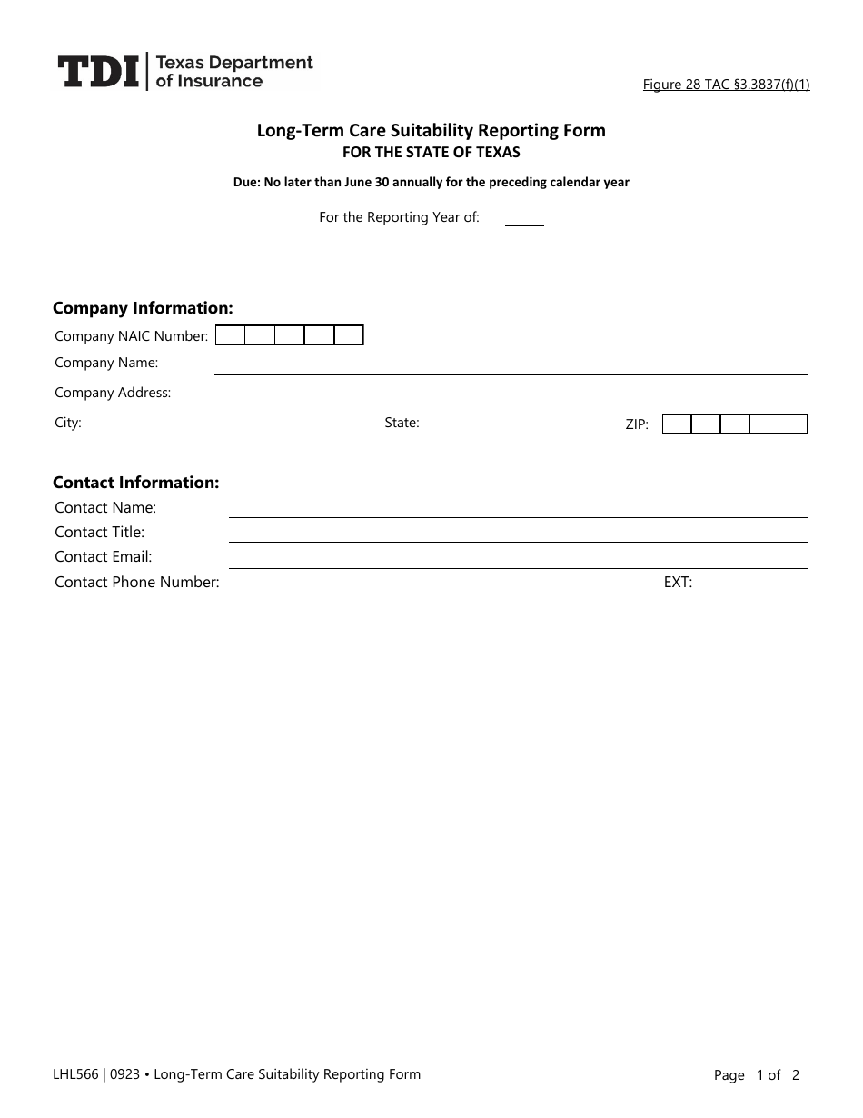 Form LHL566 Long-Term Care Suitability Reporting Form - Texas, Page 1