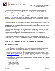 Document preview: Form ELECT-15512 Virginia Voters' Election Day Complaint Form - Virginia