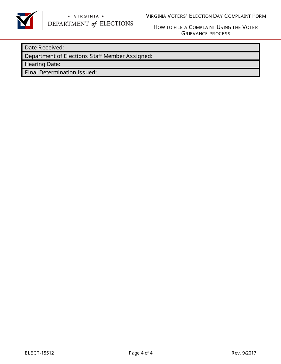 Form ELECT-15512 Virginia Voters Election Day Complaint Form - Virginia, Page 4