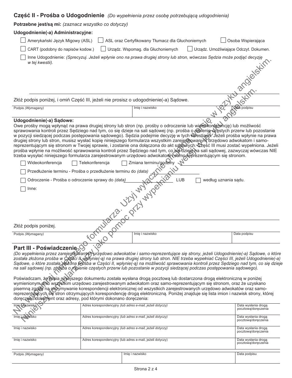 Form JD-ES-352P Ada Request for Reasonable Accommodation - Connecticut (Polish), Page 2