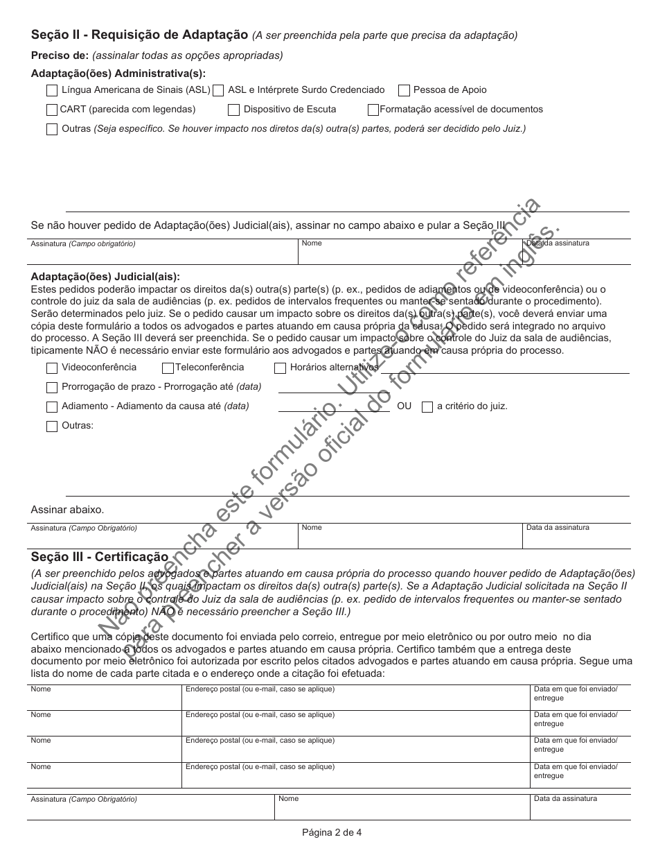 Form JD-ES-352PT Ada Request for Reasonable Accommodation - Connecticut (Portuguese), Page 2