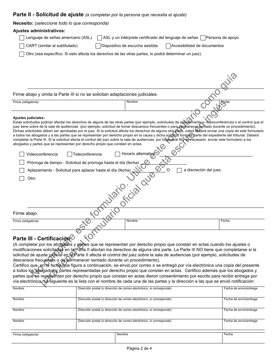 Formulario JD-ES-352S Solicitud De Ajuste Razonable Conforme a La Ley Ada - Connecticut (Spanish), Page 2