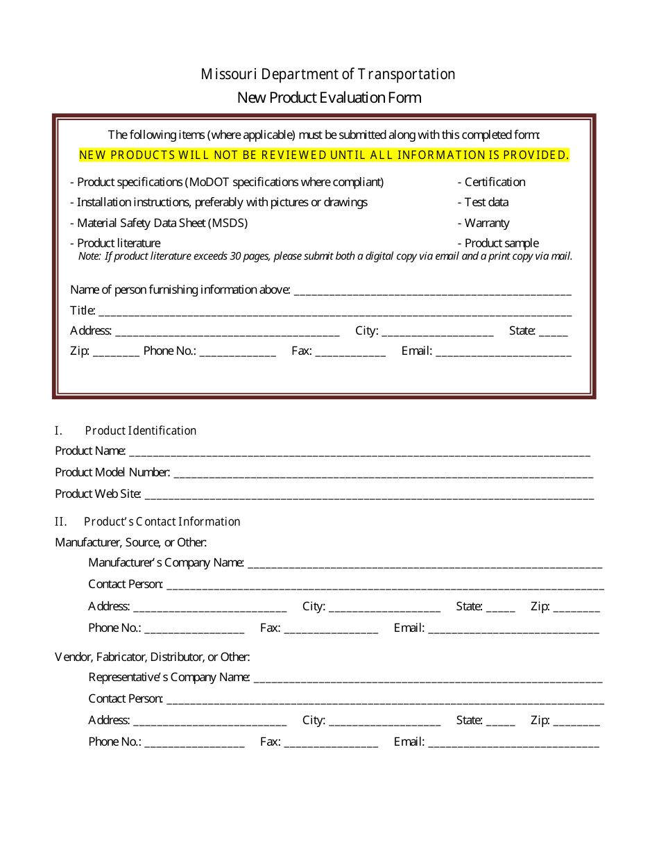 Form NPE09 New Product Evaluation Form - Missouri, Page 2