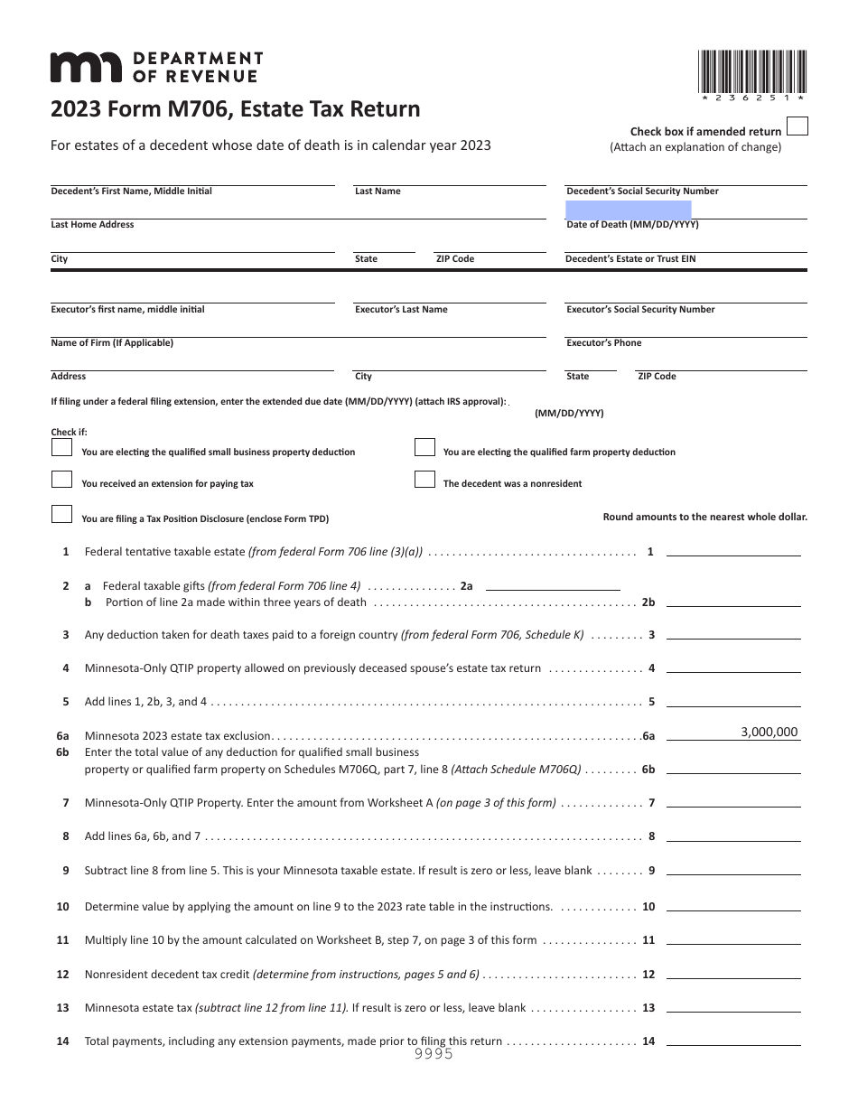 Form M706 Estate Tax Return - Minnesota, Page 1