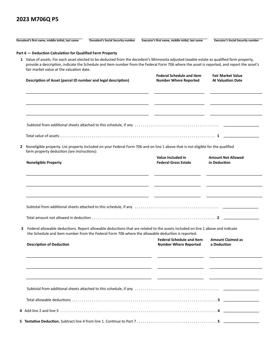 Schedule M706Q Election to Claim the Qualified Small Business and Farm Property Deduction - Minnesota, Page 5
