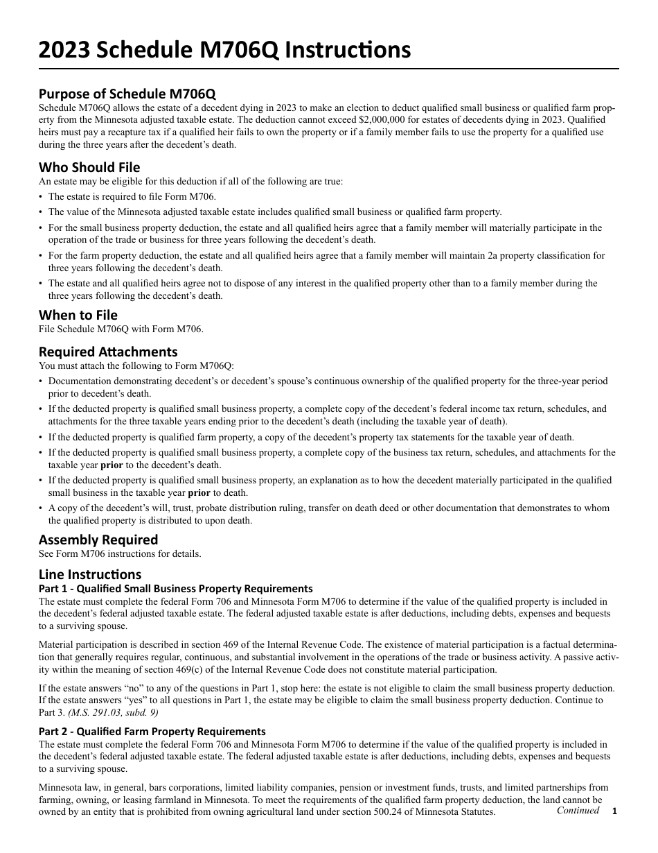 Schedule M706Q Election to Claim the Qualified Small Business and Farm Property Deduction - Minnesota, Page 7