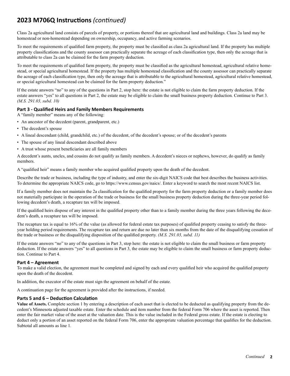 Schedule M706Q Election to Claim the Qualified Small Business and Farm Property Deduction - Minnesota, Page 8
