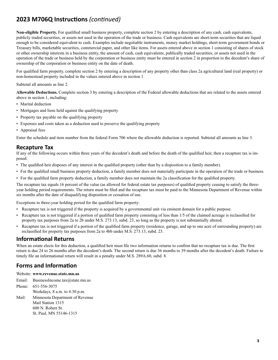 Schedule M706Q Election to Claim the Qualified Small Business and Farm Property Deduction - Minnesota, Page 9