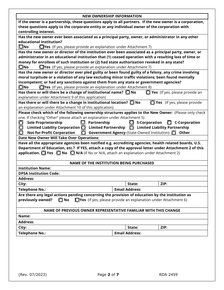 Application for Change of Ownership and Request for Conditional Authorization - Tennessee, Page 2