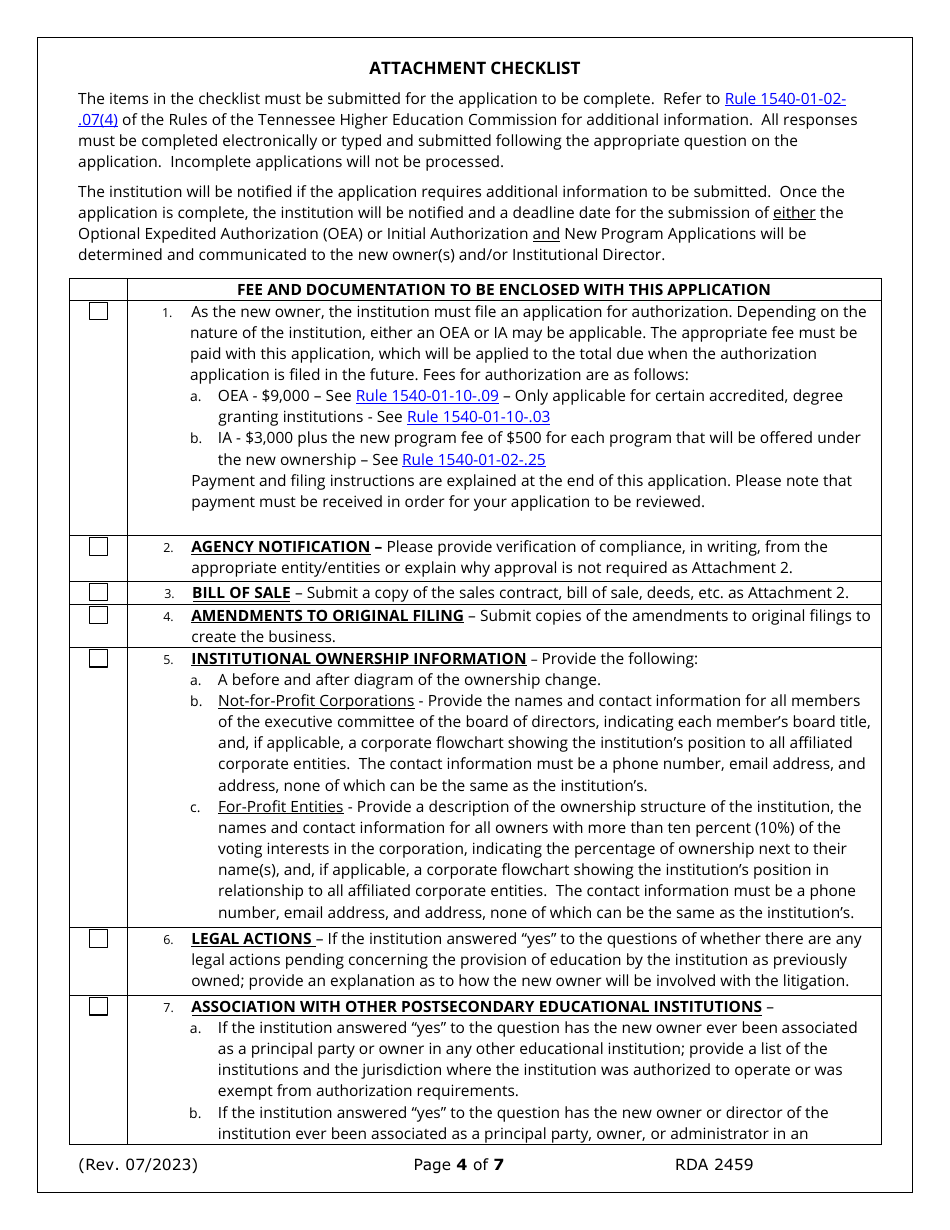 Application for Change of Ownership and Request for Conditional Authorization - Tennessee, Page 4