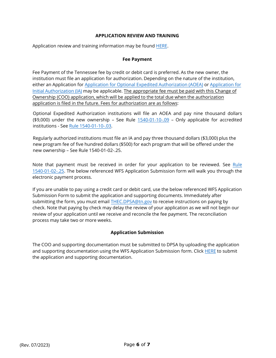Application for Change of Ownership and Request for Conditional Authorization - Tennessee, Page 6