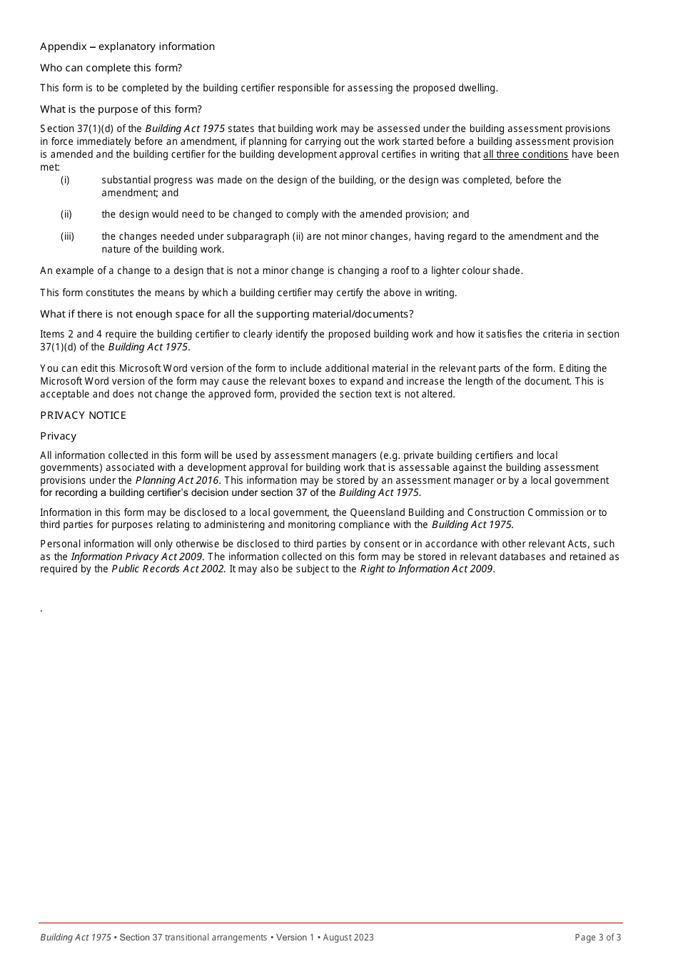 Form 77 Variation to Building Assessment Provisions - Queensland, Australia, Page 3