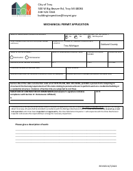 Document preview: Mechanical Permit Application - City of Troy, Michigan