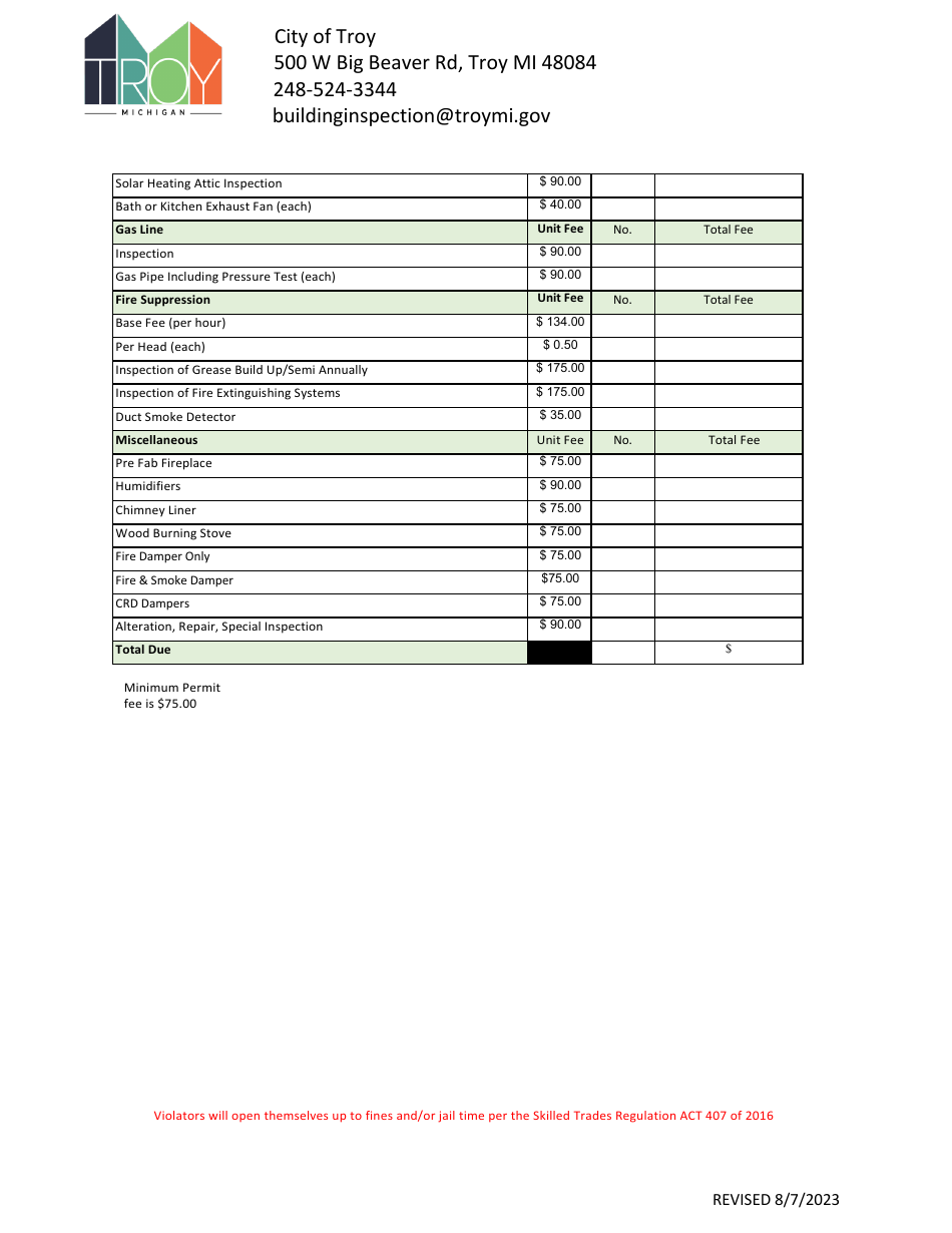 Mechanical Permit Application - City of Troy, Michigan, Page 3