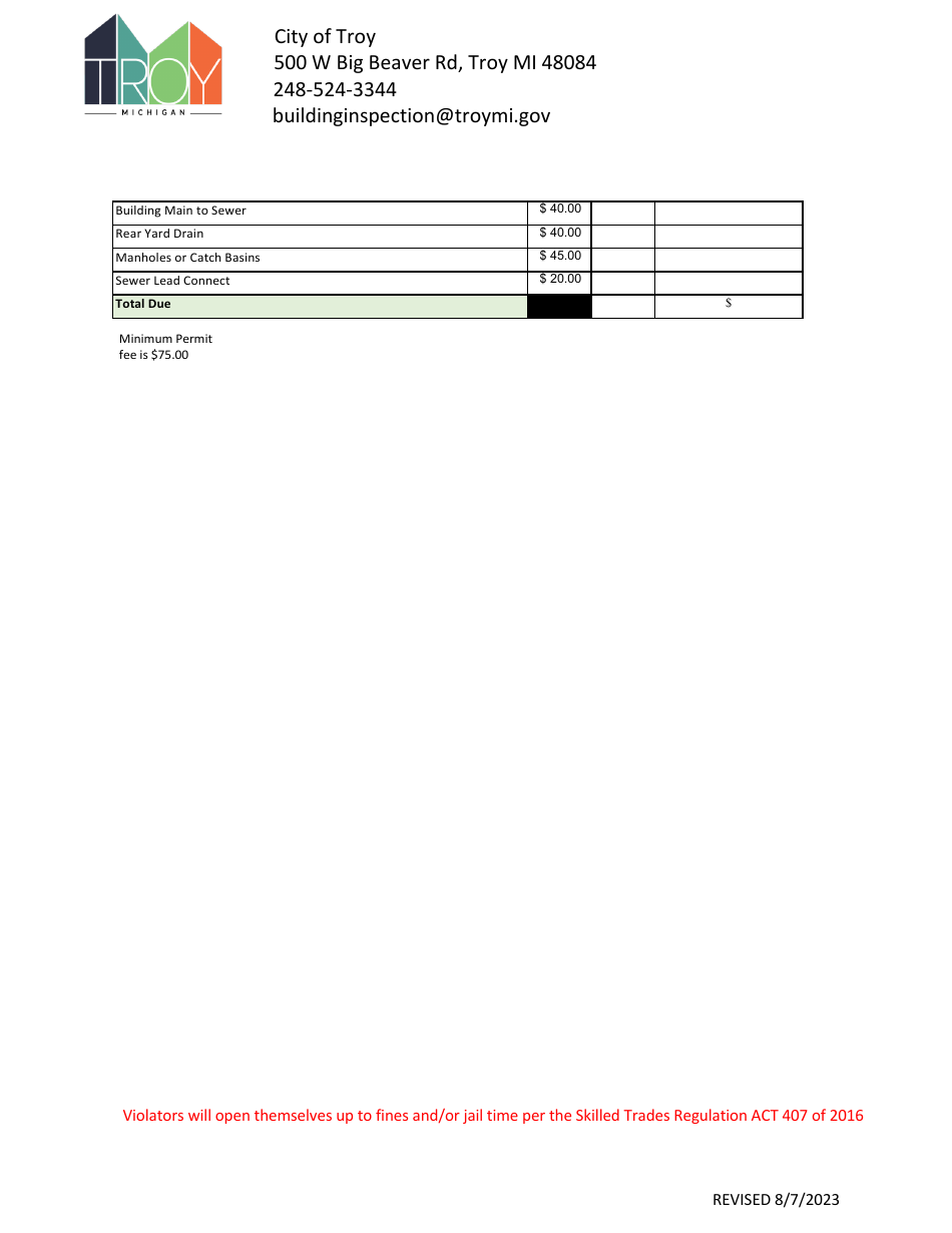 Sewer Permit Application - City of Troy, Michigan, Page 3