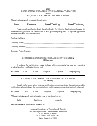 Document preview: Grain Sampler/Grader Certification Application and/or Request for Examination Application - Louisiana, 2023