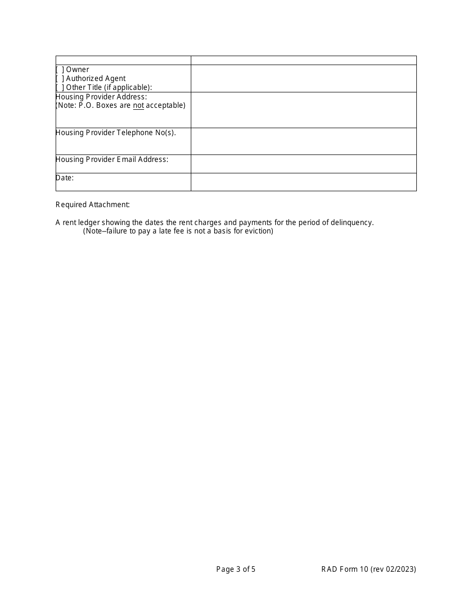 RAD Form 10 Notice of Nonpayment and Possible Eviction - Washington, D.C., Page 3