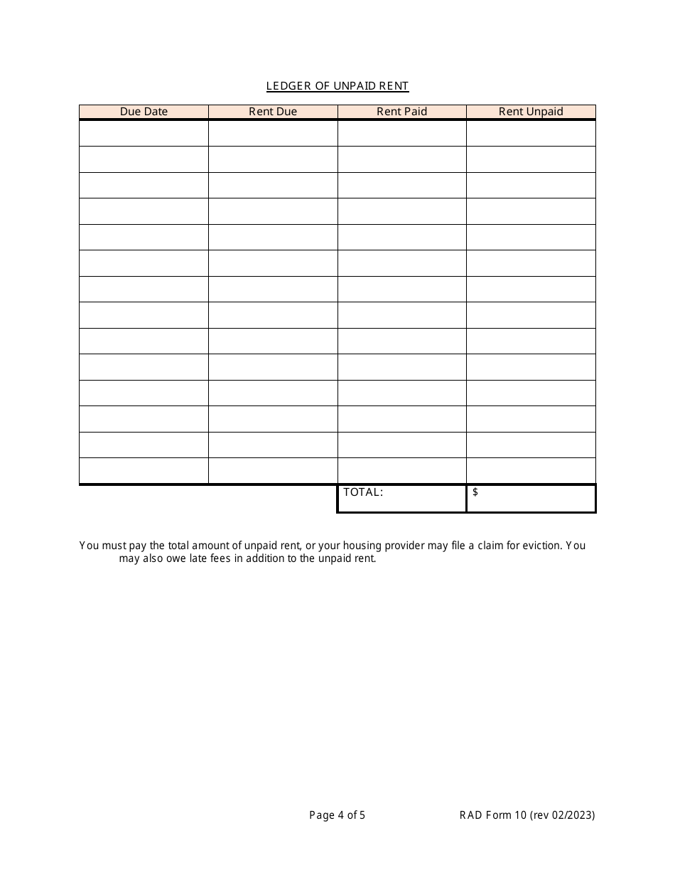 RAD Form 10 Notice of Nonpayment and Possible Eviction - Washington, D.C., Page 4