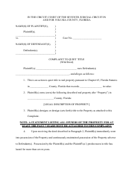 Complaint to Quiet Title (Wild Deed) - Volusia County, Florida