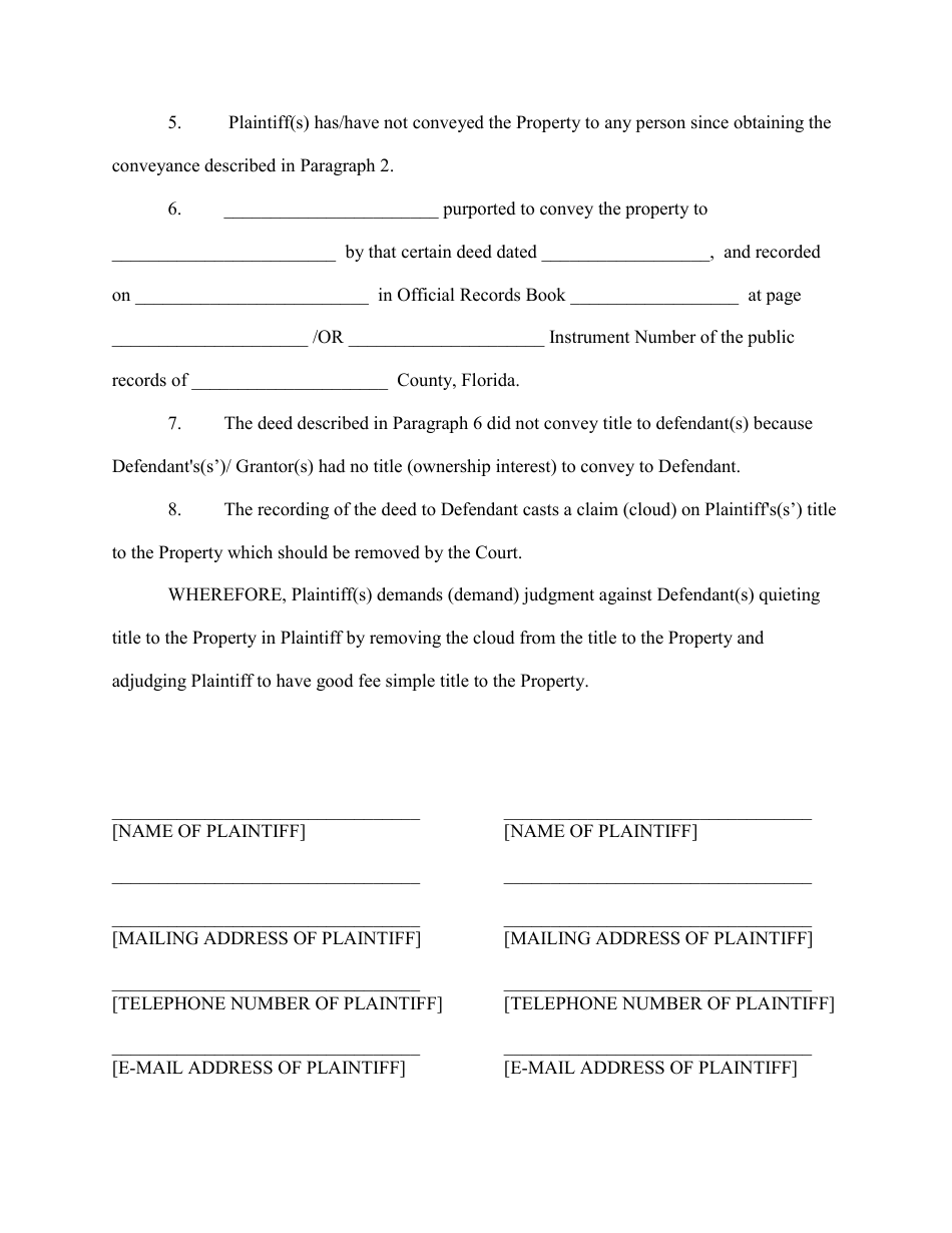 Complaint to Quiet Title (Wild Deed) - Volusia County, Florida, Page 2