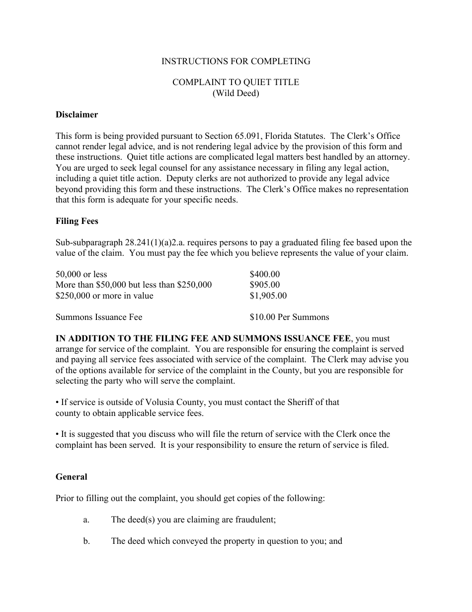 Complaint to Quiet Title (Wild Deed) - Volusia County, Florida, Page 3